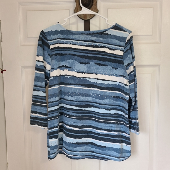 (429) Ruby Rd.  Woman's Casual 3/4 Sleeve Blouse, Size: Medium Color: Blue - Picture 3 of 14